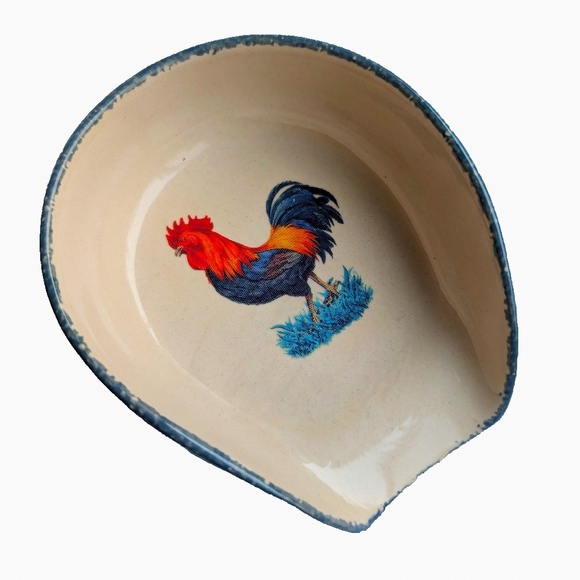 Vintage Other - ROOSTER Spoon Holder Ceramic Farmhouse Colorful Chicken Kitchen Decor Red Blue